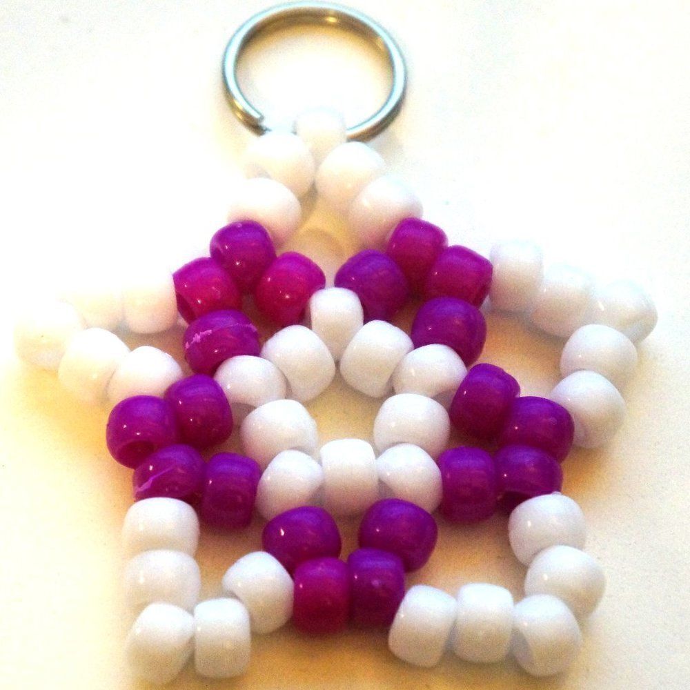 Handmade Magenta White Stretchy Kandi Star Keychain